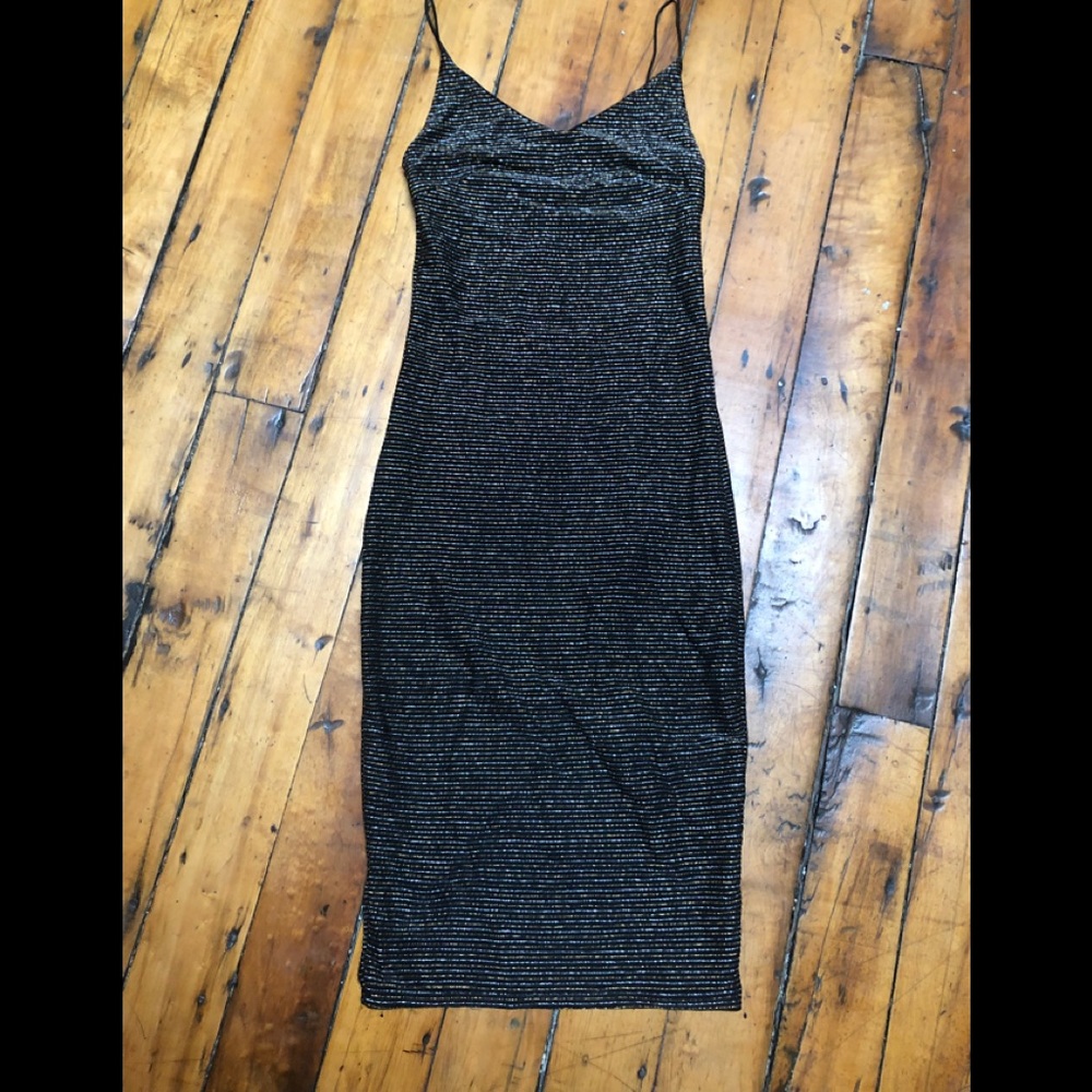 90s vintage Mind Code bodycon dress, size Small, gold and silver stripes